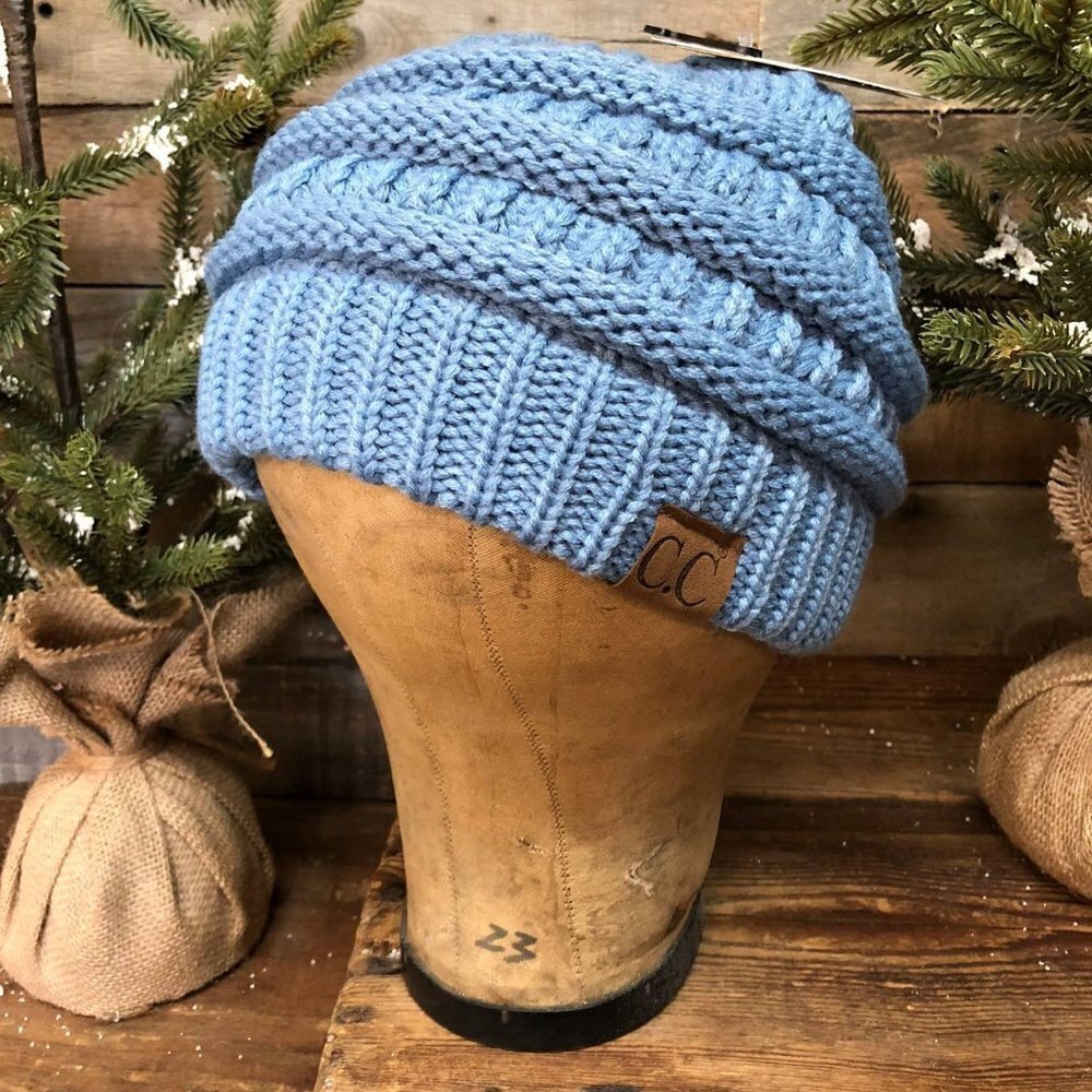 NWT CC Beanie Tail Denim Blue Knit Hat | Toboggan | Winter Hat